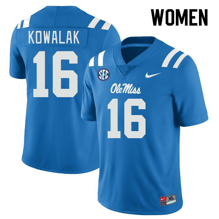 Women #16 Justin Kowalak Ole Miss Rebels College Football Jerseys Stitched-Power Blue